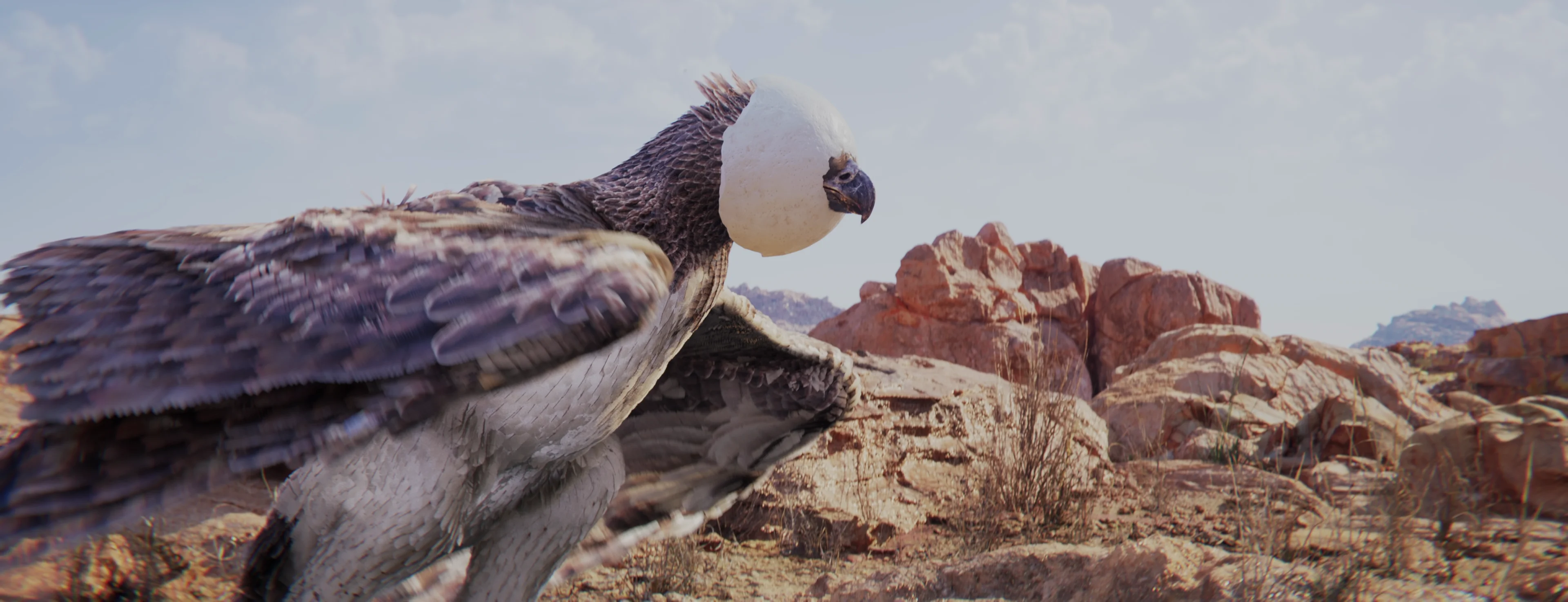 An eagle's beak pokes through a hole in a large egg in comedic fashion