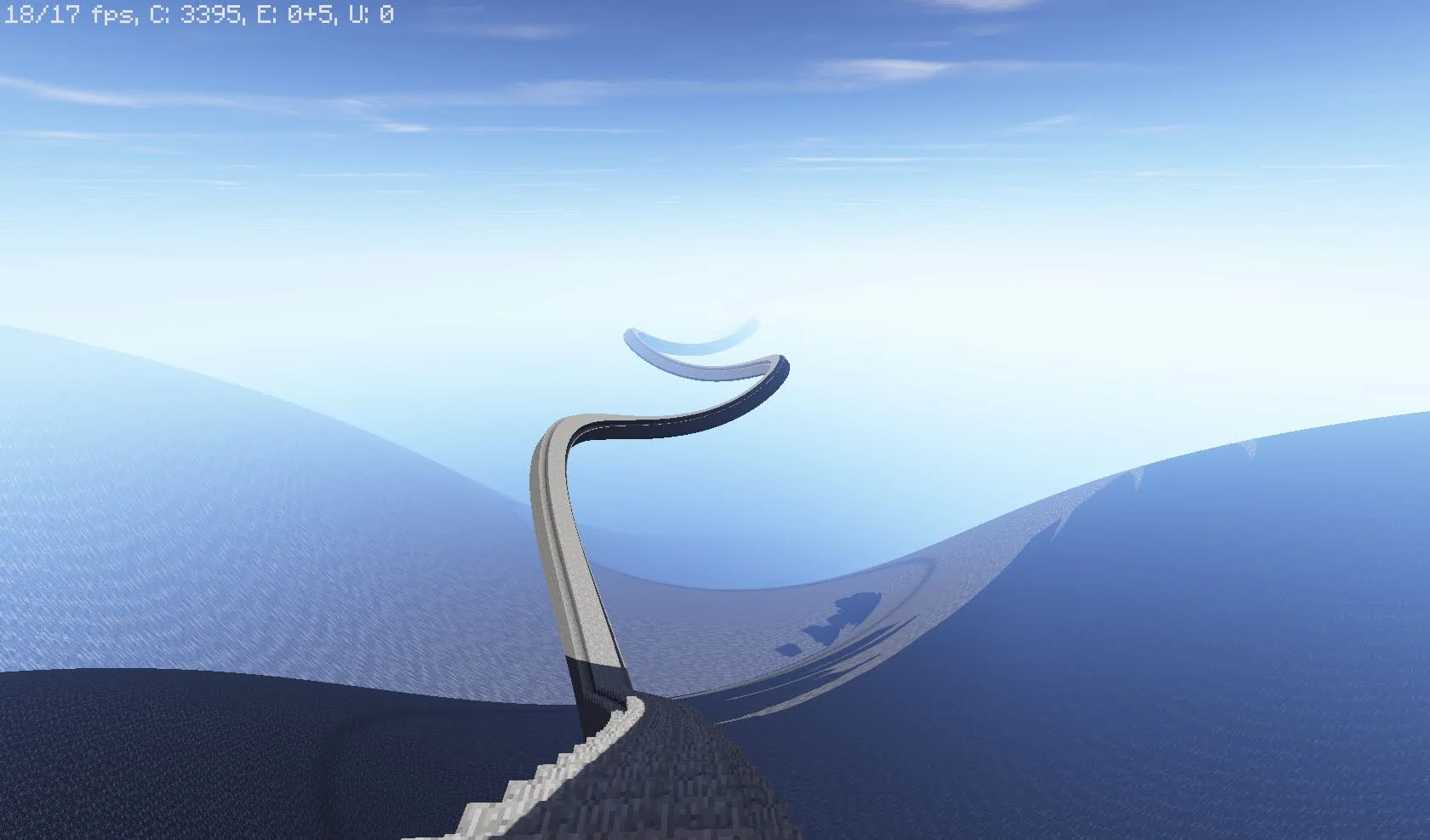 The shader always expects to be the player at a specific Y and Z coordinate, as the displacement is relative to the camera's position. So going where you're not supposed to causes issues.